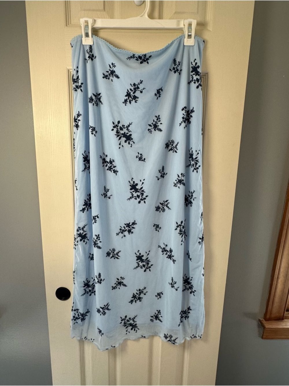 No Boundaries Light Blue Slip Skirt with Navy Floral Print